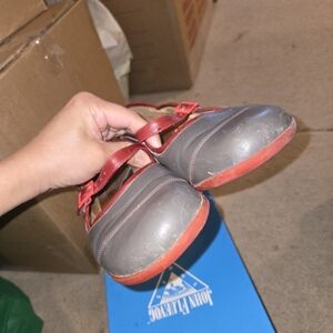 John Fluevog Gray and Red Flats
